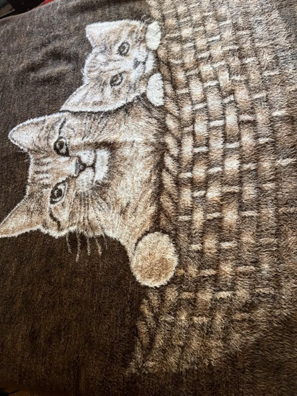 VTG  Kittens Blanket Plush Velour Throw Granny Cottagecore Reversible 56”x 72”
